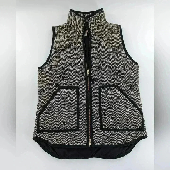 J. Crew Jackets & Blazers - J CREW Puffer Vest Womens xs Black Brown Herringbone Quilted Sleeveless Zip